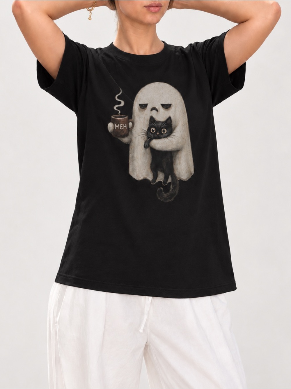 Ghost Cat Spooky Tee Funny Halloween Unisex T-shirt